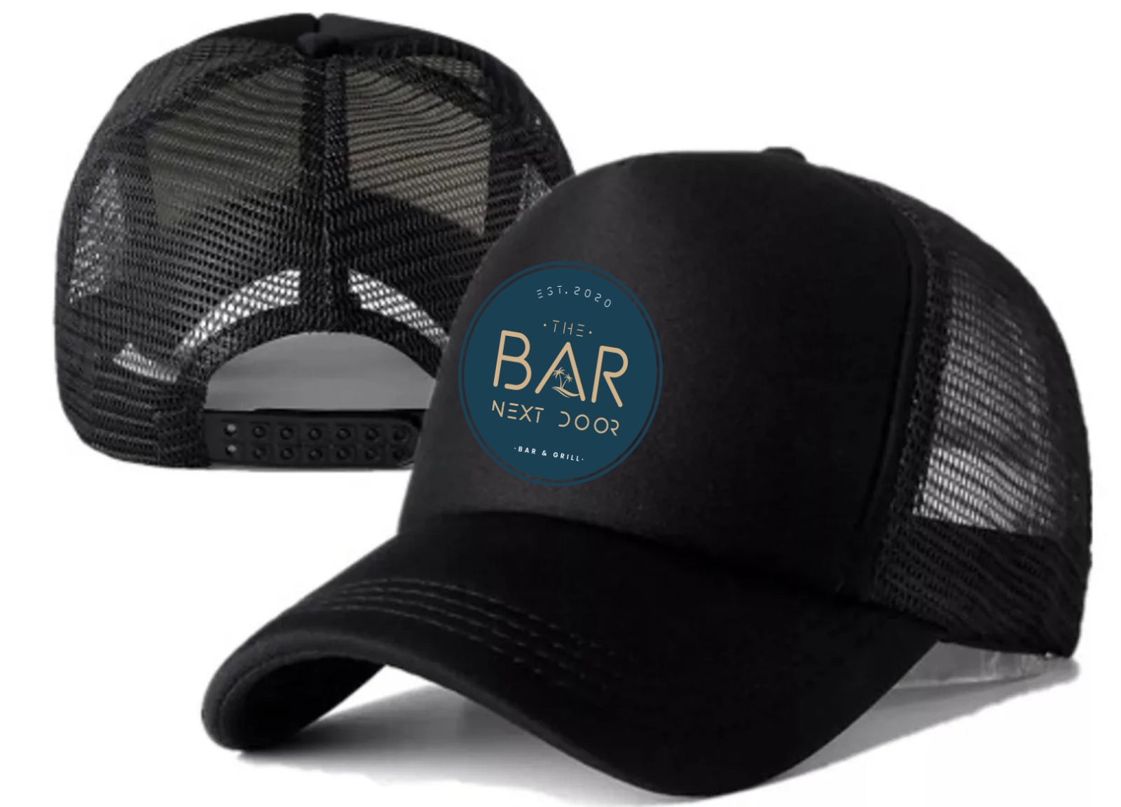 Black branded trucker cap