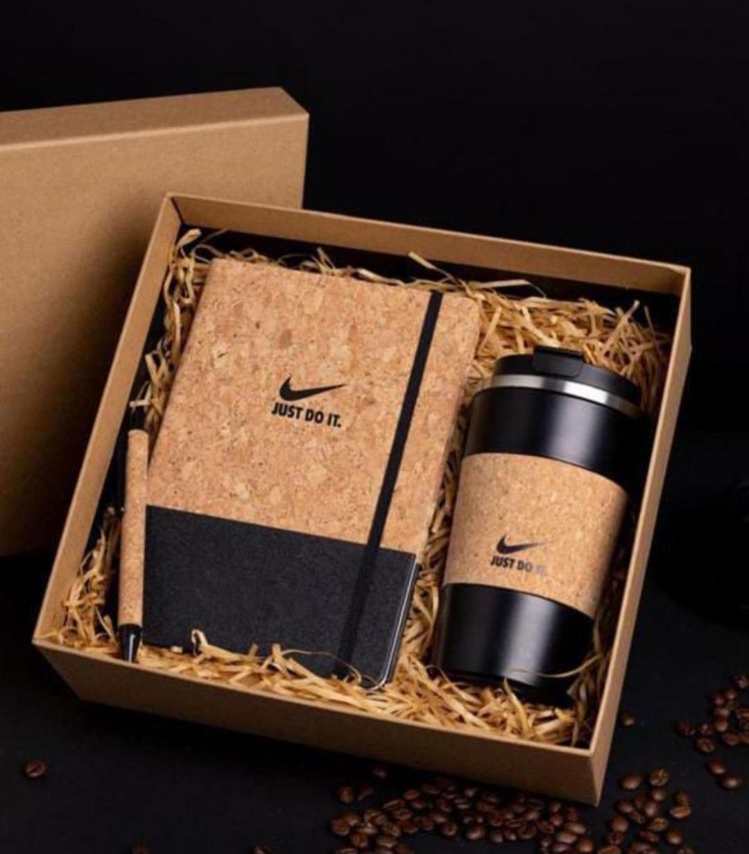 Cork notebook and travel mug office gift box