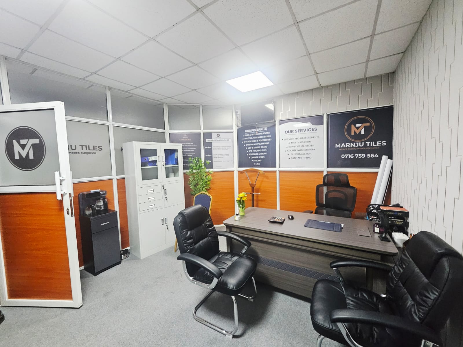 Marnju Tiles office wall graphics and branded glass partitions